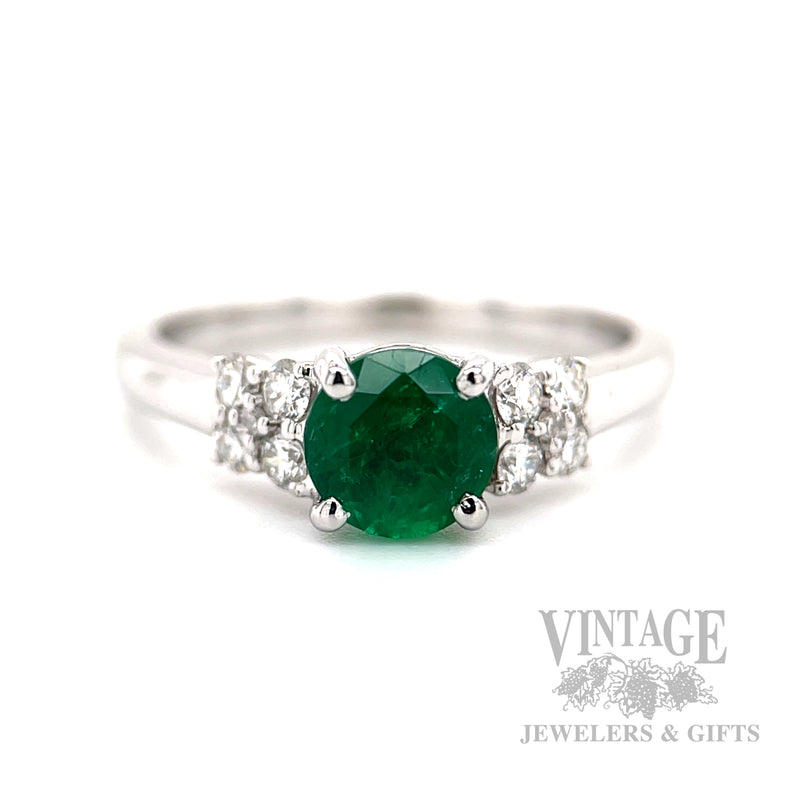 Solitaire Emerald Diamond Accented 14k White Gold Ring Detailed View