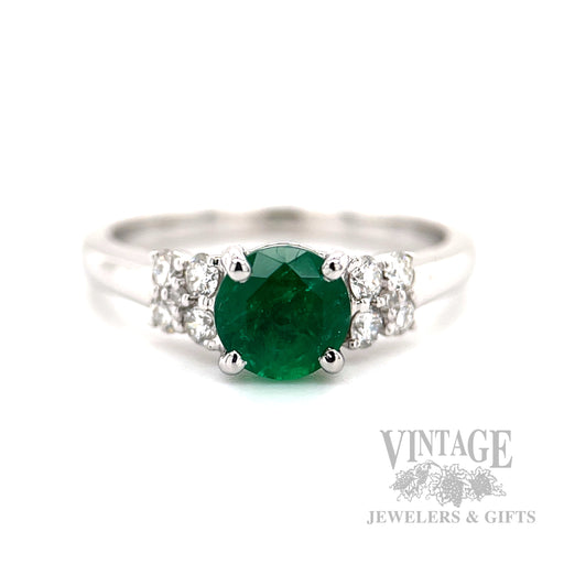 Solitaire Emerald Diamond Accented 14k White Gold Ring Detailed View