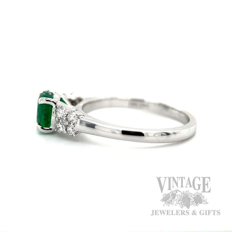 Solitaire Emerald Diamond Accented 14k White Gold Ring Side View