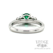 Solitaire Emerald Diamond Accented 14k White Gold Ring Back/Interior View