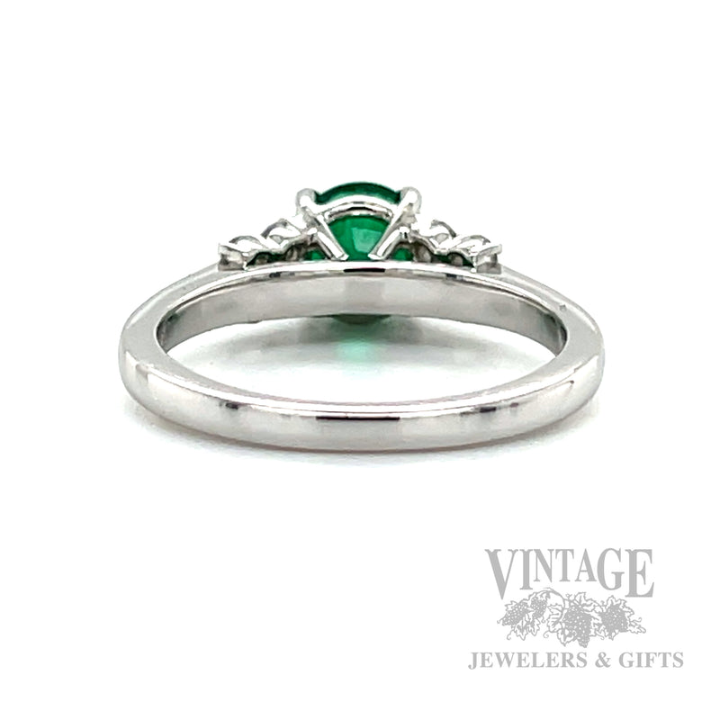 Solitaire Emerald Diamond Accented 14k White Gold Ring Back/Interior View