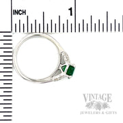 Solitaire Emerald Diamond Accented 14k White Gold Ring Scale View