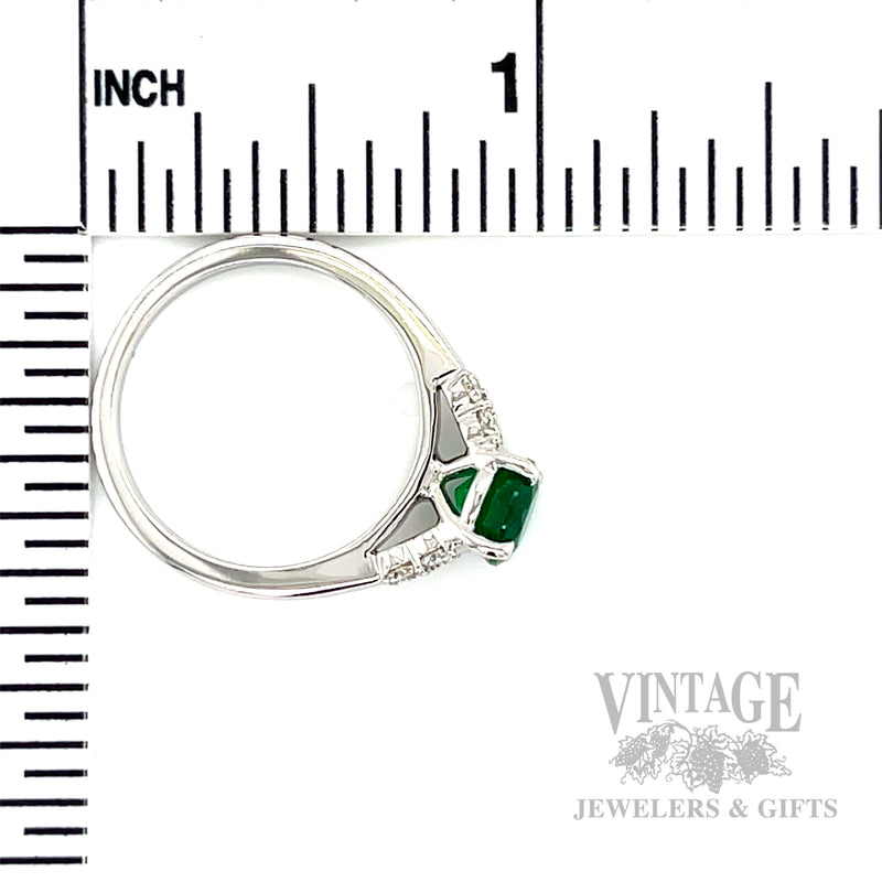 Solitaire Emerald Diamond Accented 14k White Gold Ring Scale View
