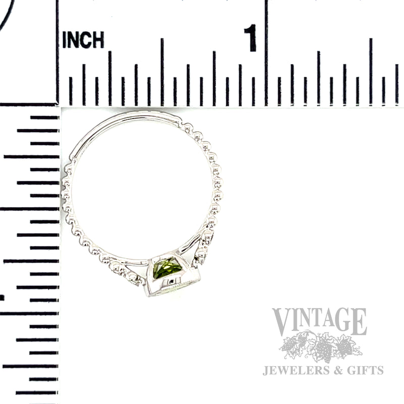 Bezeled Peridot Diamond Accented 14k White Gold Ring Scale View