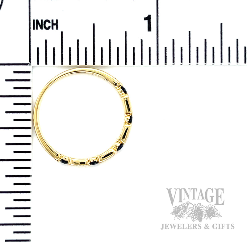 Blue Sapphire Diamond Accented 14k Gold Milgrain Ring Scale View
