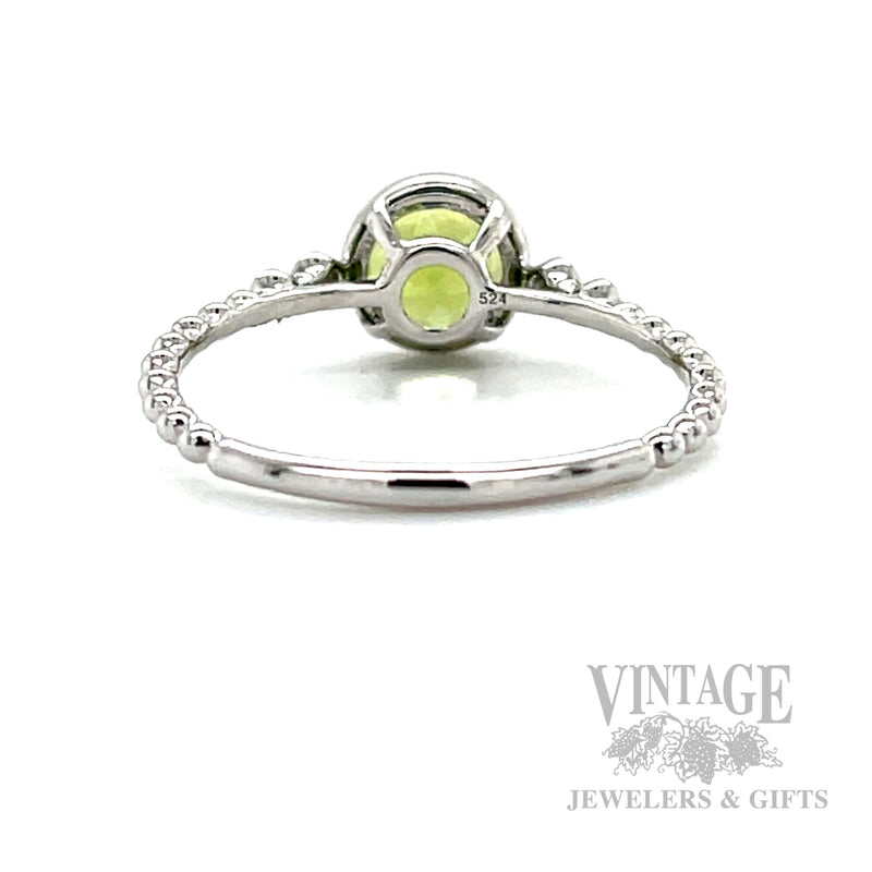 Bezeled Peridot Diamond Accented 14k White Gold Ring Back/Interior View