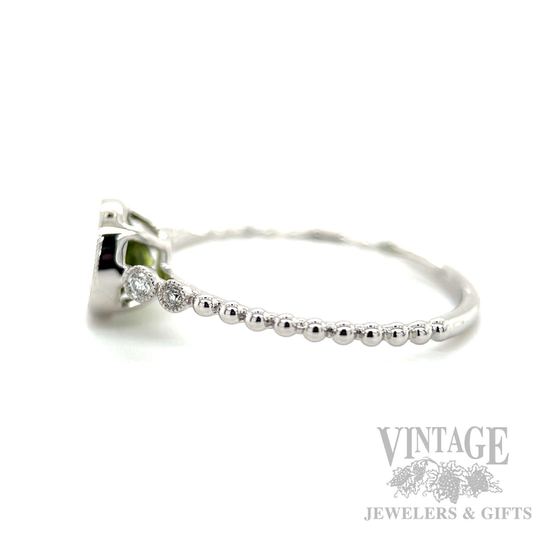 Bezeled Peridot Diamond Accented 14k White Gold Ring Side View