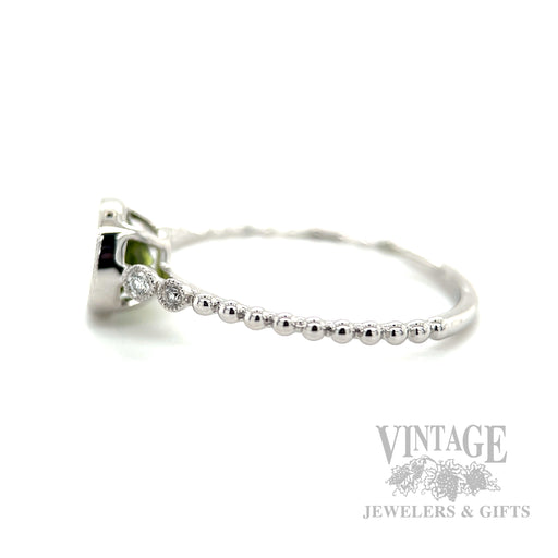 Bezeled Peridot Diamond Accented 14k White Gold Ring Side View