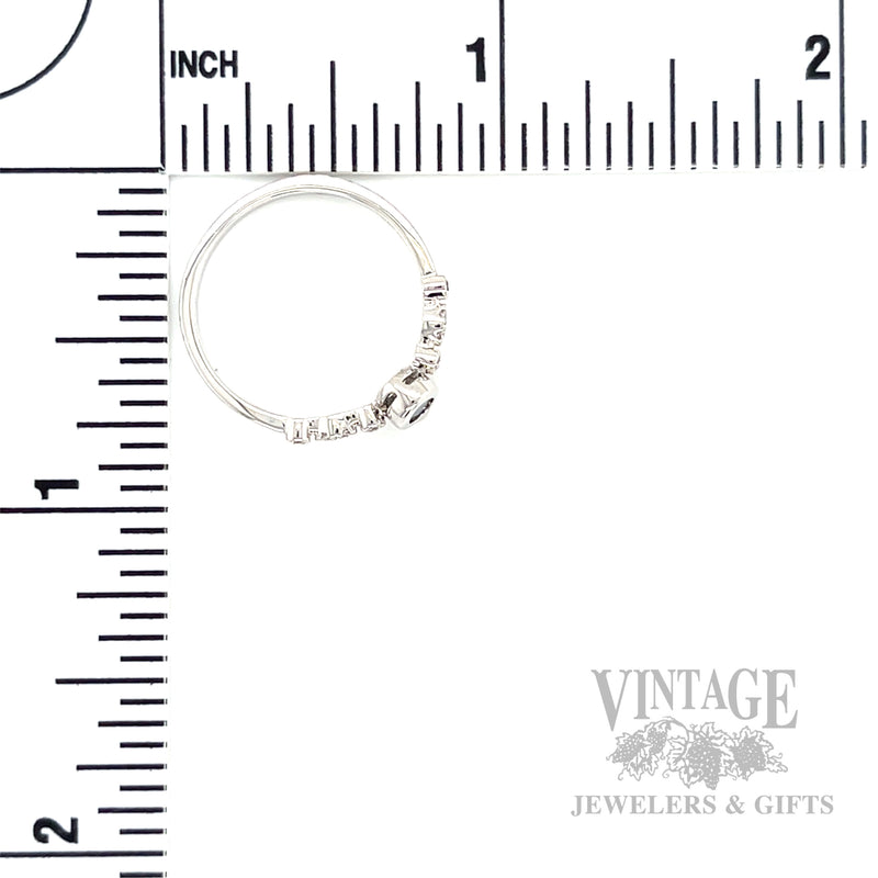 Bezeled Solitaire Blue Sapphire Diamond Accented 14k White Gold Ring Scale View