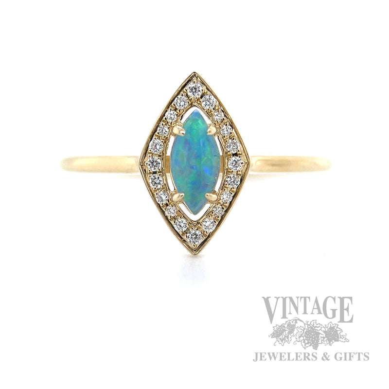 Maquise Opal Diamond Accented Halo 14k Gold Ring Front View