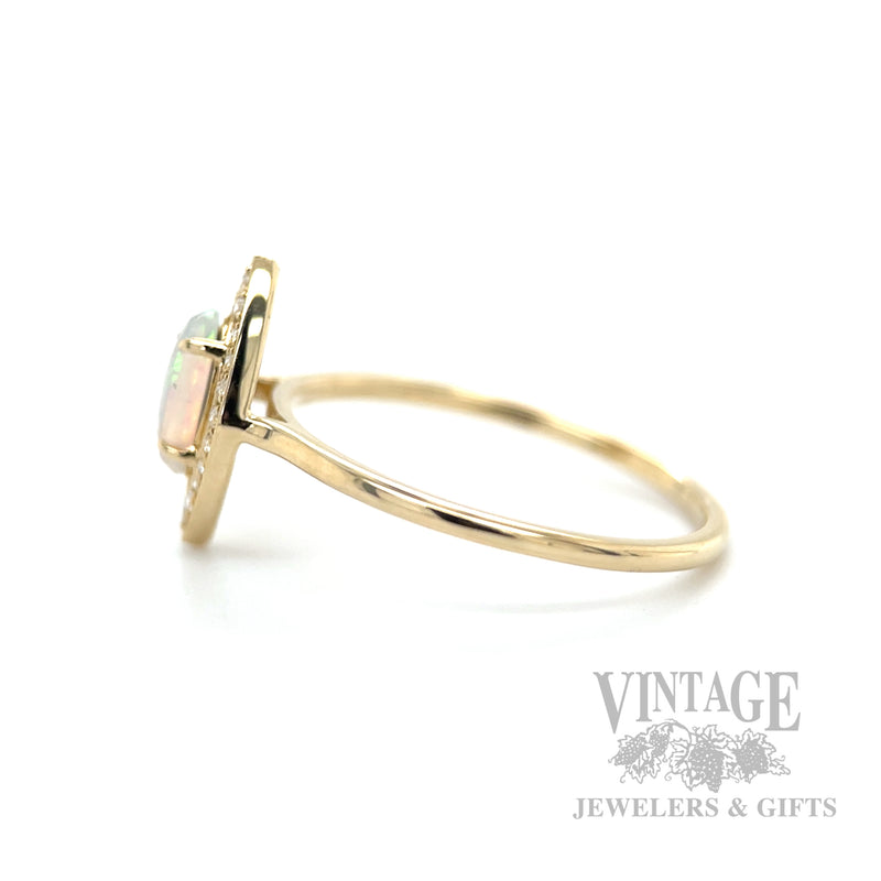 Maquise Opal Diamond Accented Halo 14k Gold Ring Side View
