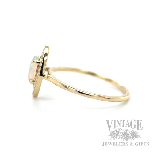 Maquise Opal Diamond Accented Halo 14k Gold Ring Side View