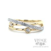 Asymmetrical Two-Tone Diamond Accented 14k Gold Ring Front View
