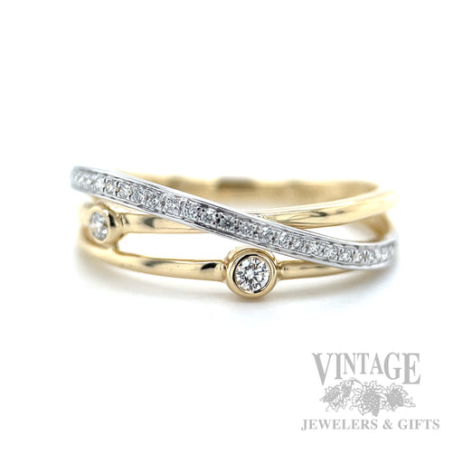 Asymmetrical Two-Tone Diamond Accented 14k Gold Ring Front View