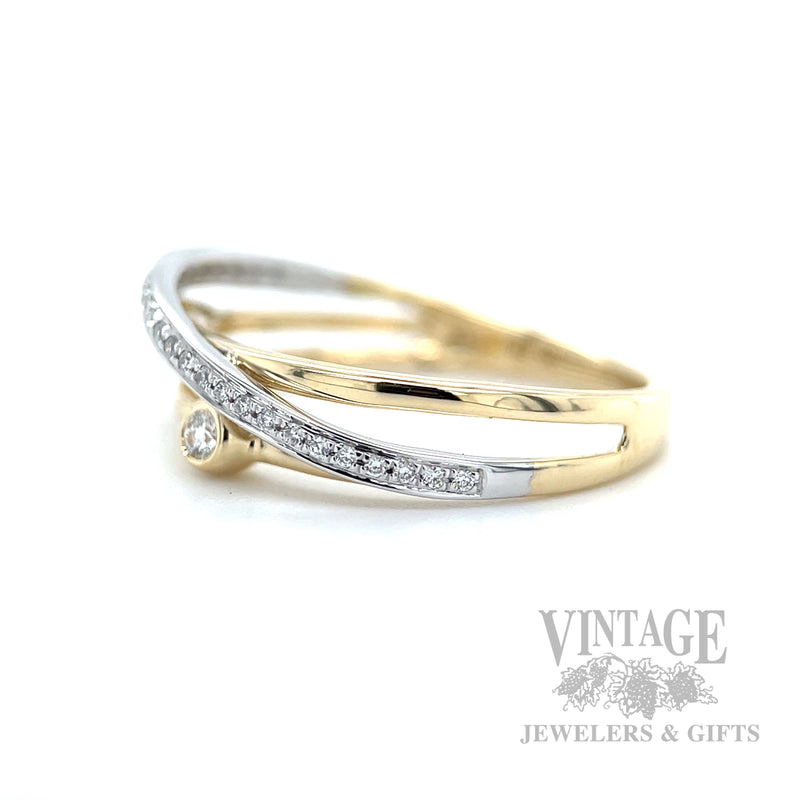 Asymmetrical Two-Tone Diamond Accented 14k Gold Ring Side View