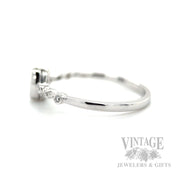 Bezeled Solitaire Blue Sapphire Diamond Accented 14k White Gold Ring Side View