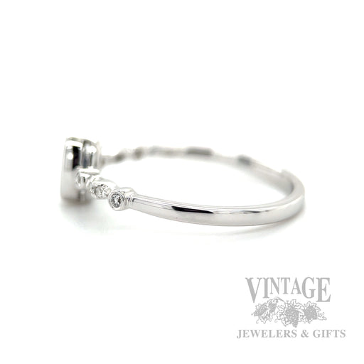 Bezeled Solitaire Blue Sapphire Diamond Accented 14k White Gold Ring Side View