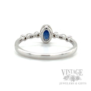Bezeled Solitaire Blue Sapphire Diamond Accented 14k White Gold Ring Back/Interior View
