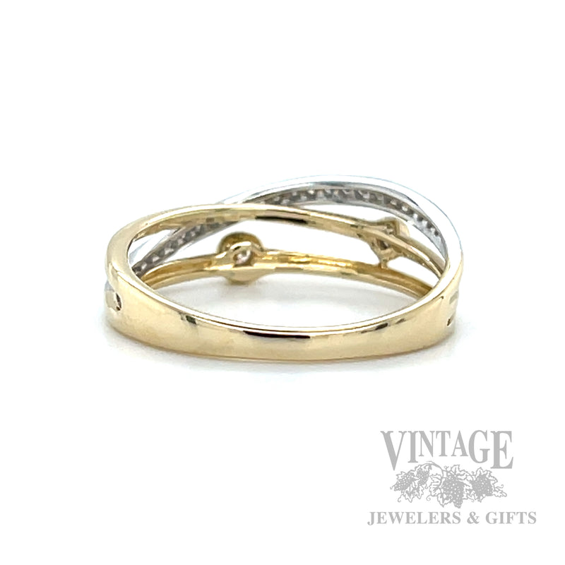 Asymmetrical Two-Tone Diamond Accented 14k Gold Ring Back/Interior View