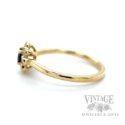 Floral Halo Blue Sapphire 14k Gold Ring Side View