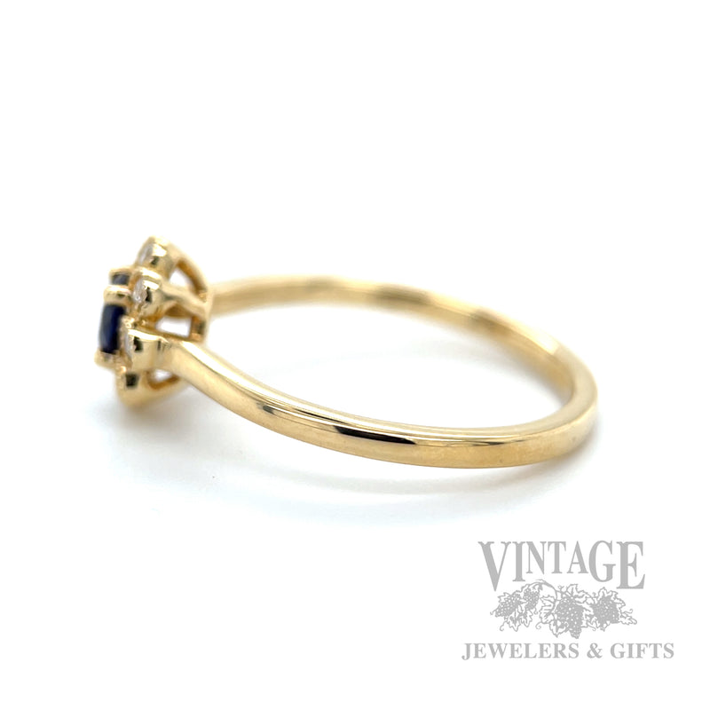 Floral Halo Blue Sapphire 14k Gold Ring Side View