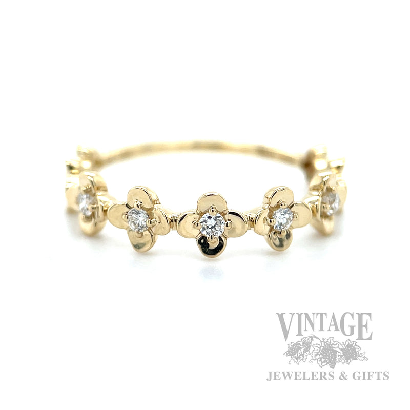 Flower Petal Diamond Accented 14k Gold Ring Front View