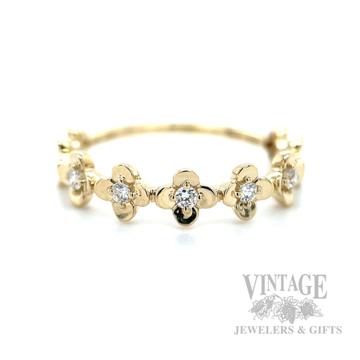 Flower Petal Diamond Accented 14k Gold Ring Front View