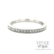 Milgrain Diamond Line 14k White Gold Ring Front View