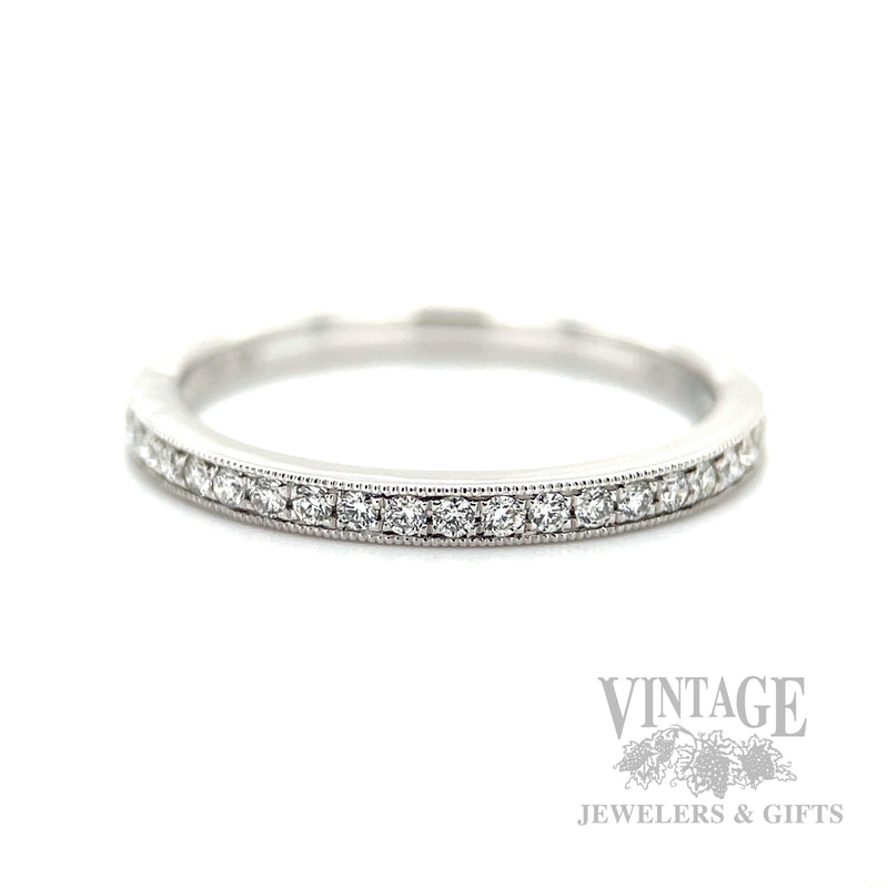 Milgrain Diamond Line 14k White Gold Ring Front View