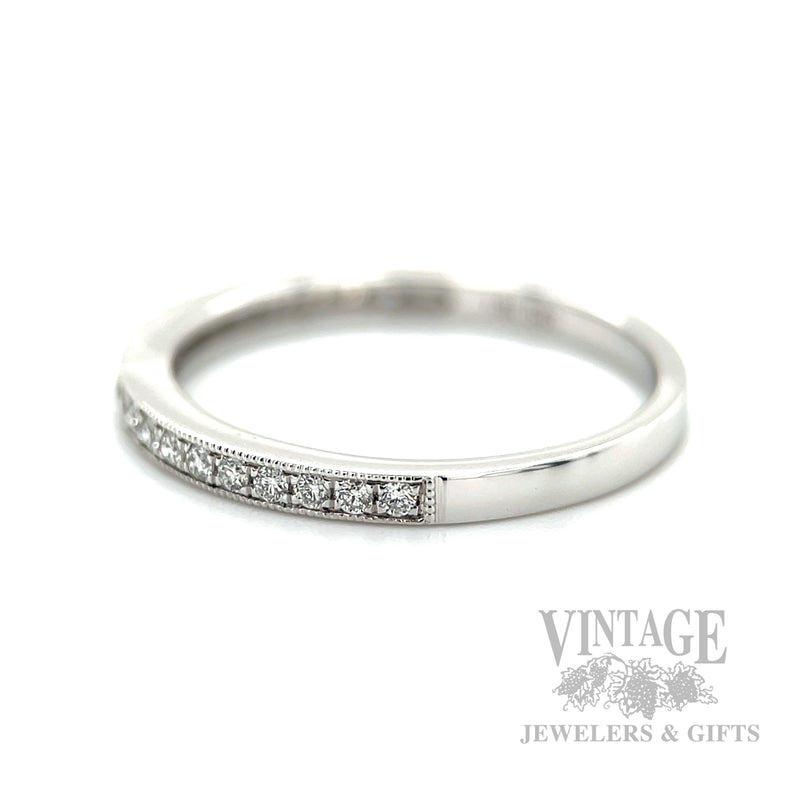 Milgrain Diamond Line 14k White Gold Ring Side View
