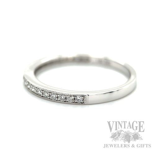Milgrain Diamond Line 14k White Gold Ring Side View