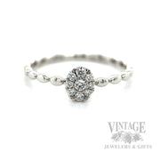 Beaded Diamond Cluster 14k White Gold Ring Front View