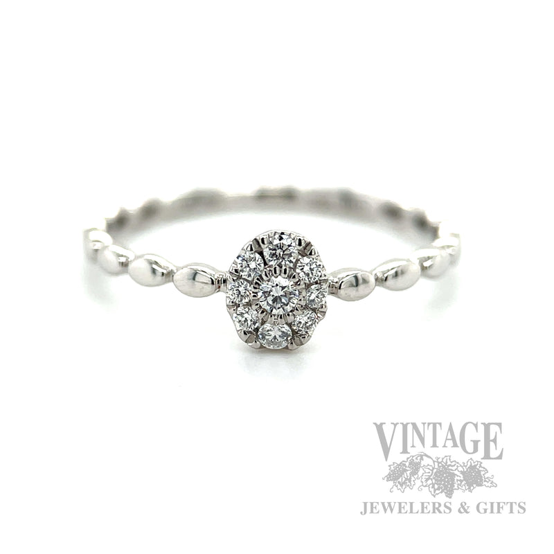 Beaded Diamond Cluster 14k White Gold Ring Front View