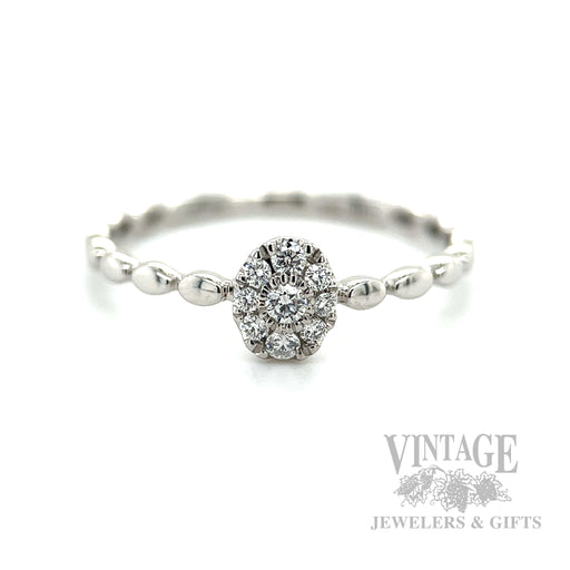 Beaded Diamond Cluster 14k White Gold Ring Front View
