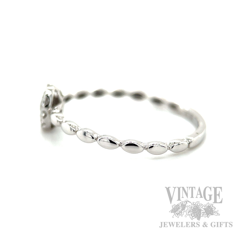 Beaded Diamond Cluster 14k White Gold Ring Side View