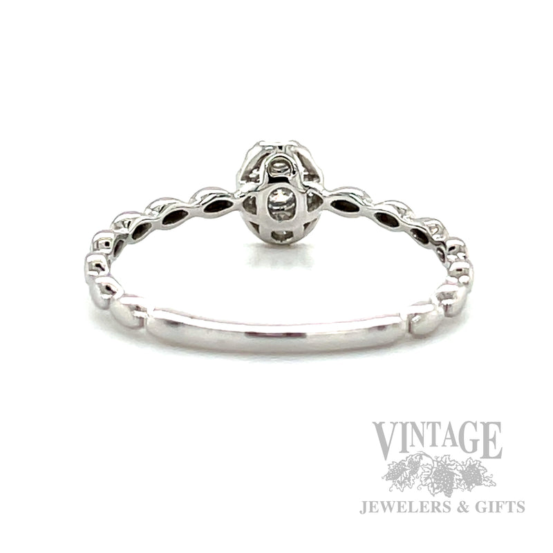 Beaded Diamond Cluster 14k White Gold Ring Back/Interior View