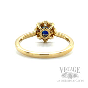 Floral Halo Blue Sapphire 14k Gold Ring Back View