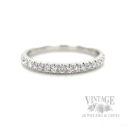 French Set Diamond Accented 14k White Gold Band Front View