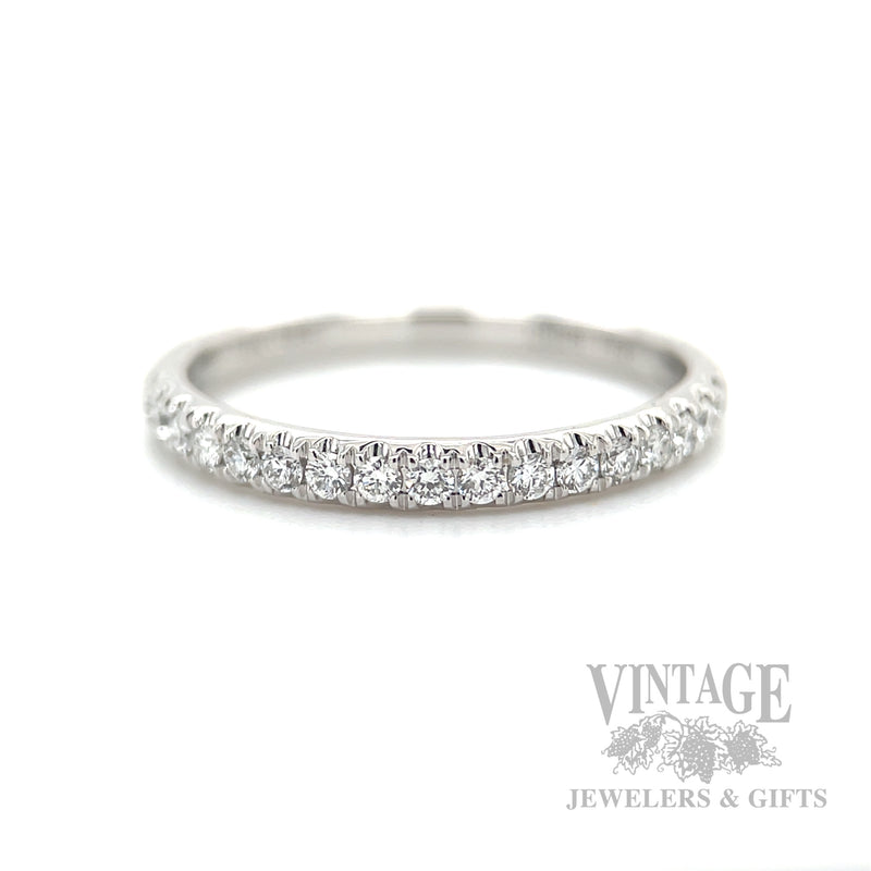 French Set Diamond Accented 14k White Gold Band Front View