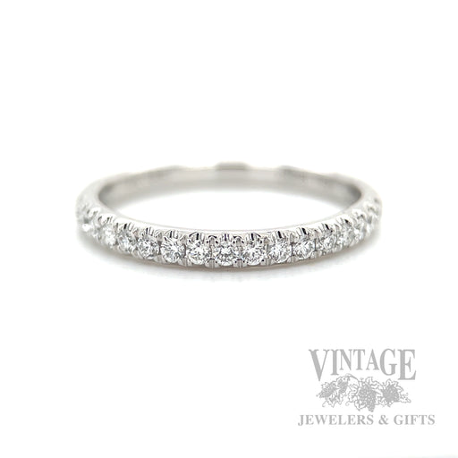 French Set Diamond Accented 14k White Gold Band Front View