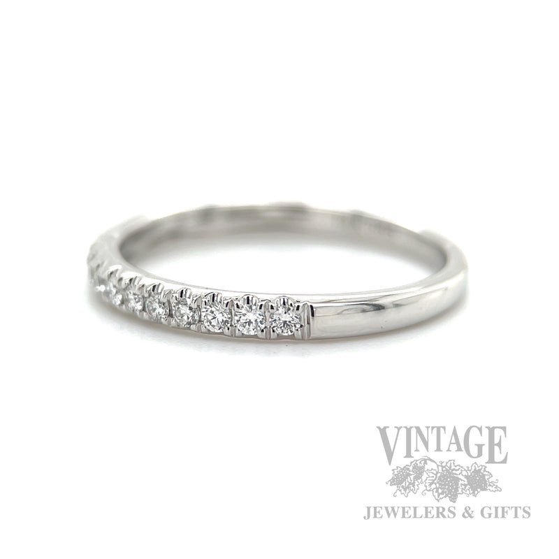 French Set Diamond Accented 14k White Gold Band Side View