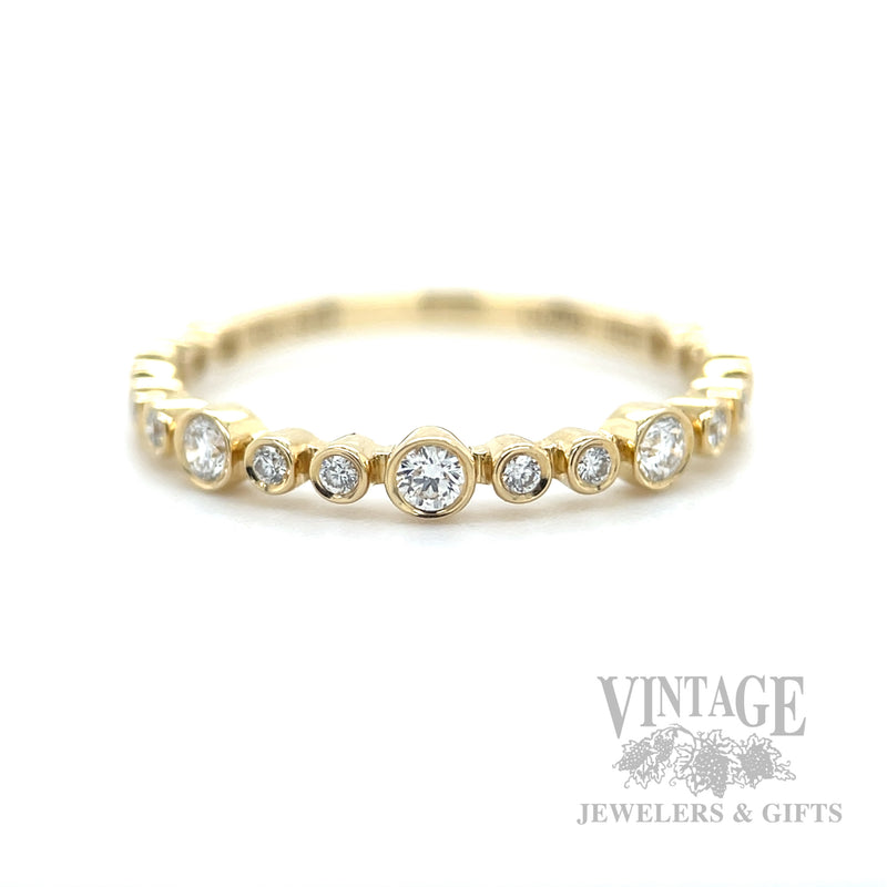 Bezeled Bubble Diamond Accented 14k Gold Ring Front View