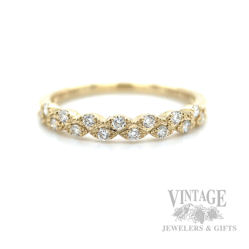 Milgrain Marquise Pattern Diamond Accented 14k Gold Ring Front View