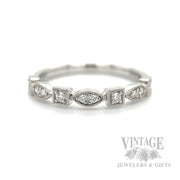 Mixed Shape Milgrain Diamond Accented 14k White Gold Ring Front View