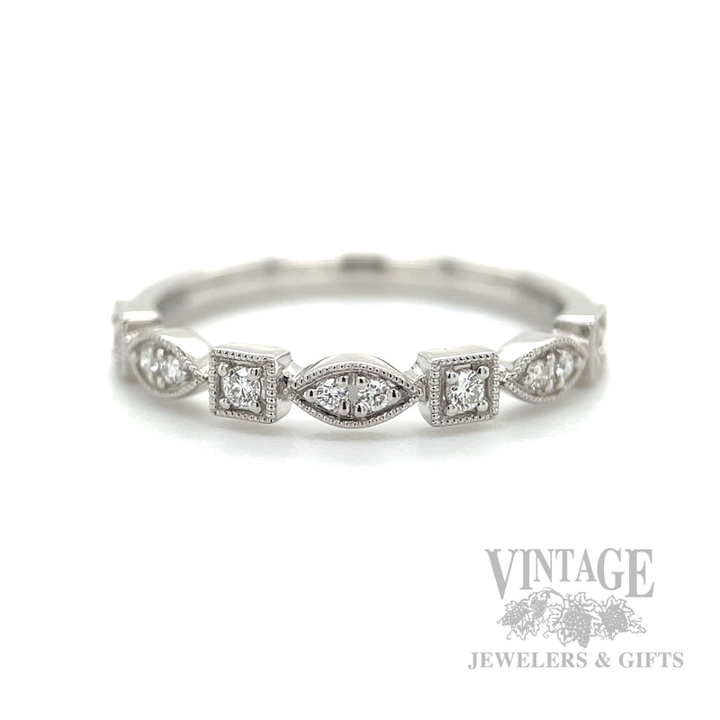 Mixed Shape Milgrain Diamond Accented 14k White Gold Ring Front View