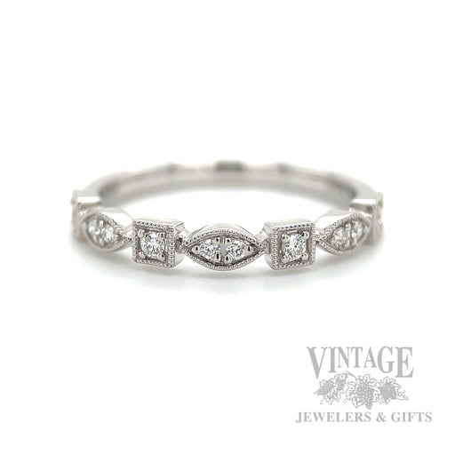 Mixed Shape Milgrain Diamond Accented 14k White Gold Ring Front View