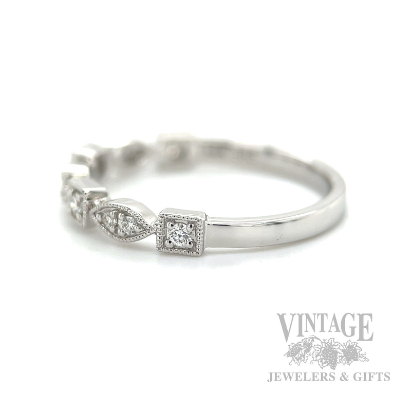 Mixed Shape Milgrain Diamond Accented 14k White Gold Ring Side View