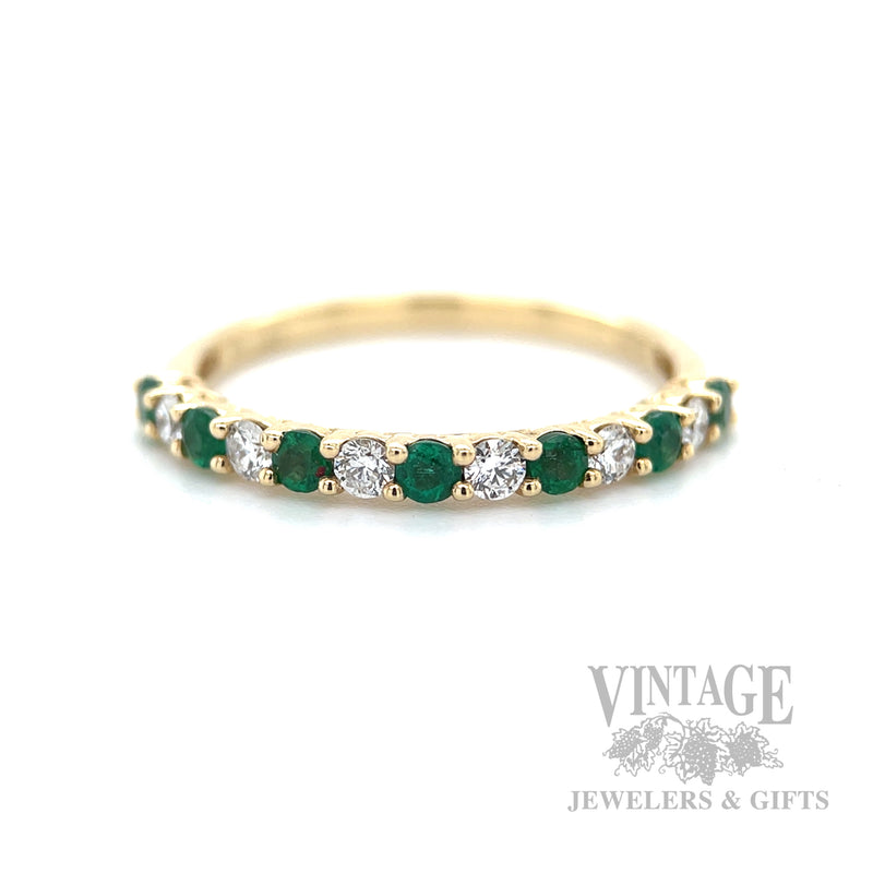 Emerald and Diamond Accented 14k Gold Ring Front View