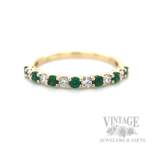 Emerald and Diamond Accented 14k Gold Ring Front View