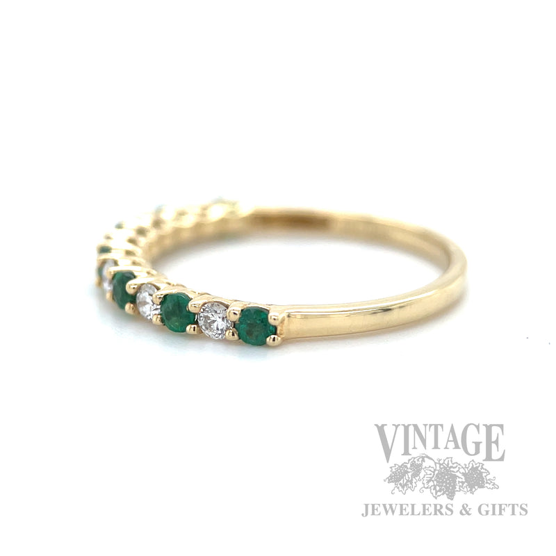 Emerald and Diamond Accented 14k Gold Ring Side View